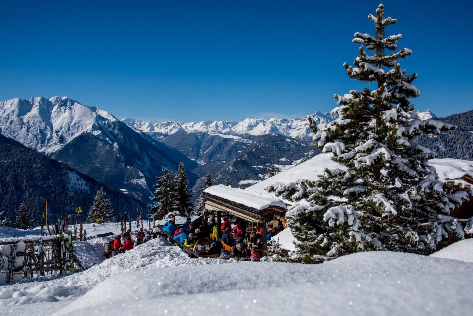 Stunning scenery from one of the mountain restaurants in Verbier.