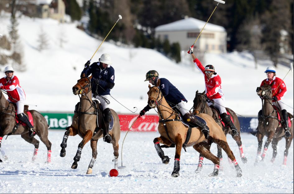 Snow Polo winter sporting event in the Alps