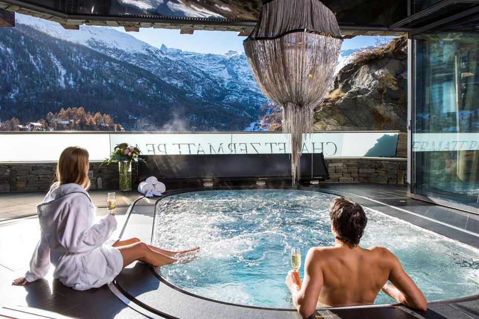 Chalet Zermatt Peak, Zermatt Chalet Zermatt Peak's swimming pool with a view, showcasing one of the best luxury chalets for couples