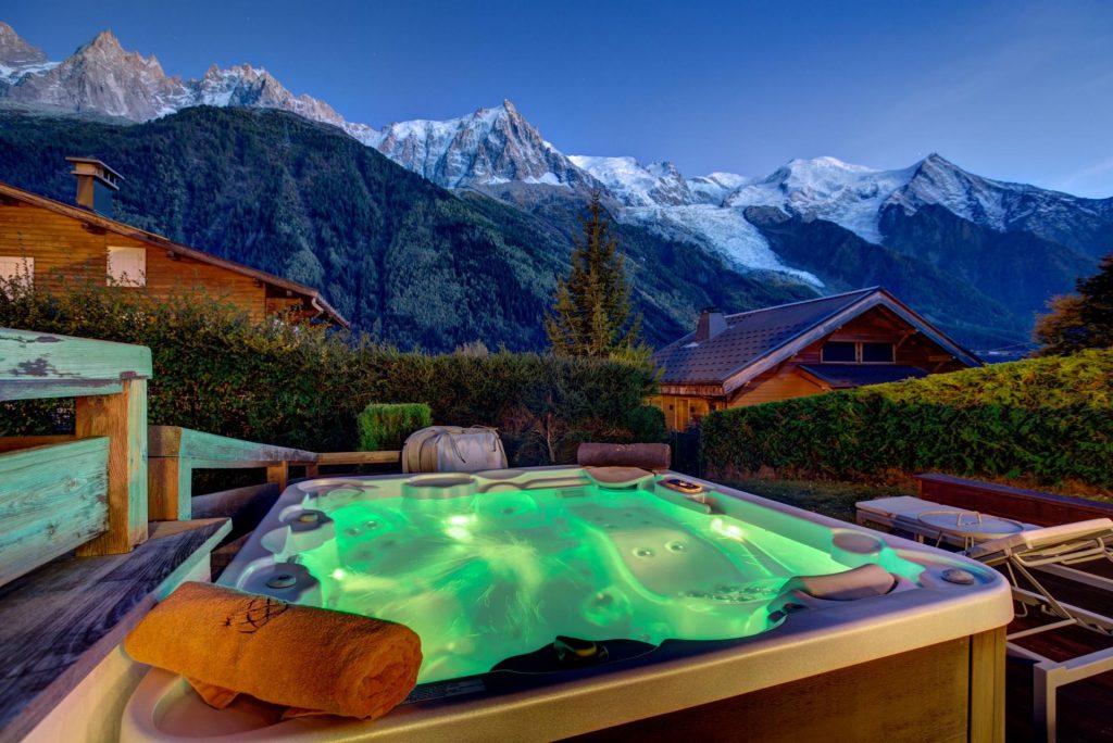 Chamonix luxury chalet, Folie Douce Chamonix, hot tub, Mont Blanc