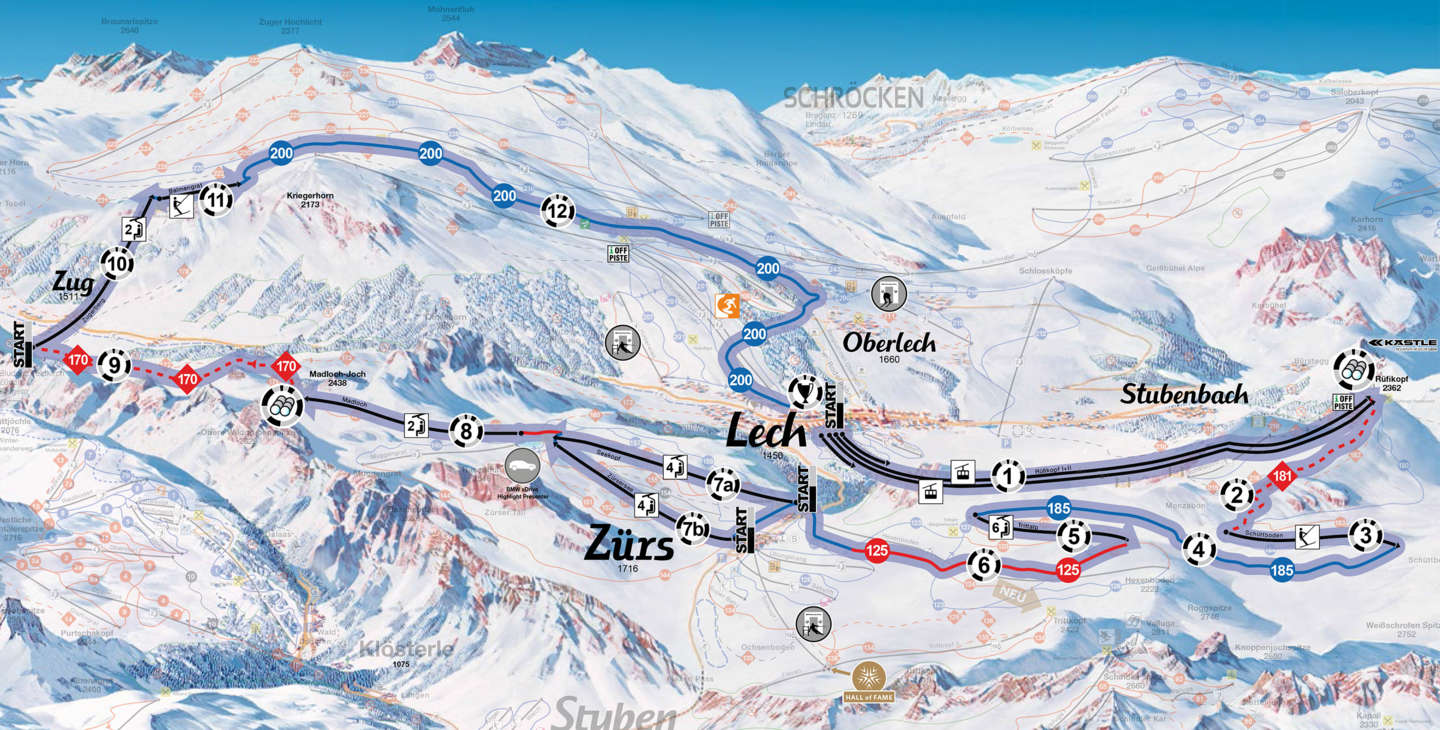 Arlberg piste map, White Ring ski map 