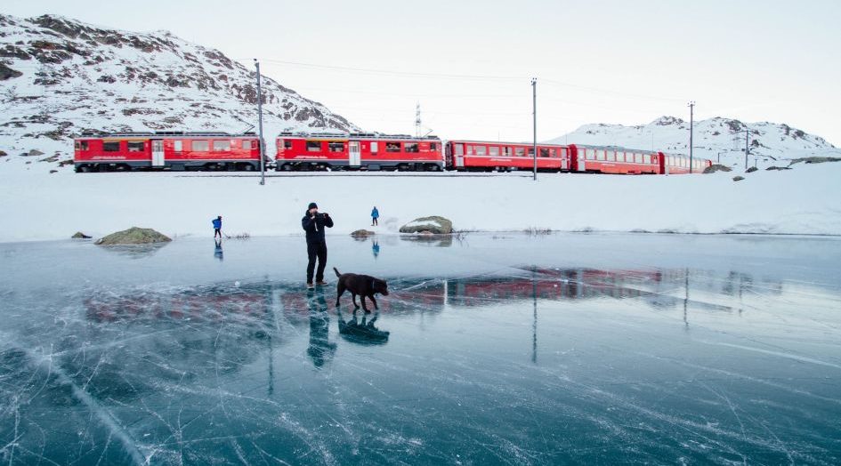 train-snow-lake