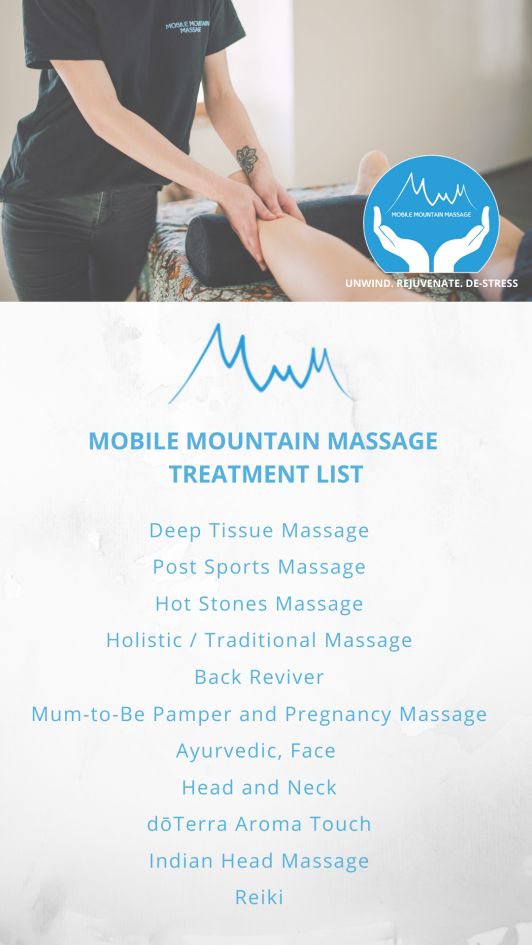 Mobile Mountain Massage, Massage Treatment List