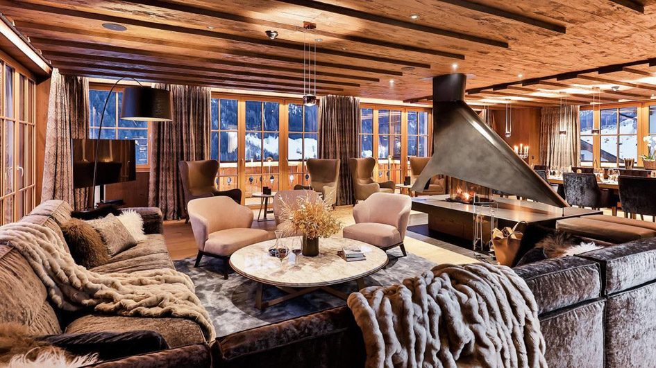 Chalet Lena's deluxe and lavish living area contributes to just one of the reasons why it's one of our top 100 luxury chalets in the Alps.