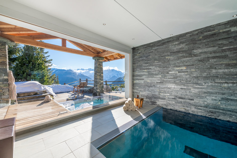 luxury chalet, swimming pool, pool with a view, Verbier