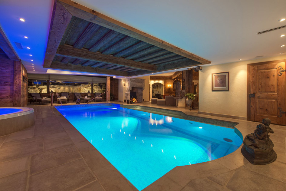 Chalet Makini swimming pool, chalet with swimming pool in Verbier, chalet with pool in Verbier, chalet swimming pools Verbier