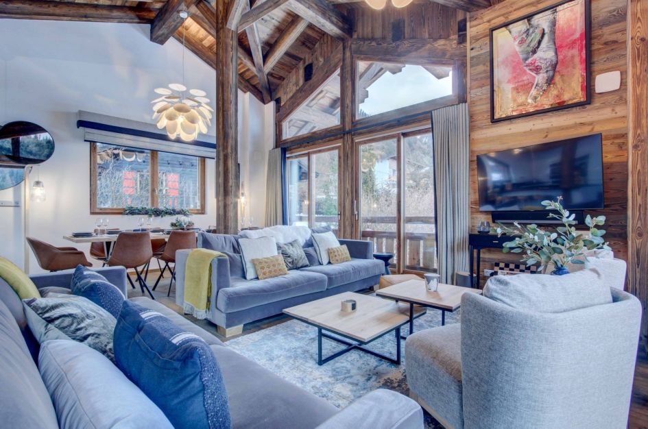 Cosy stylish living room at luxury chalet in Morzine