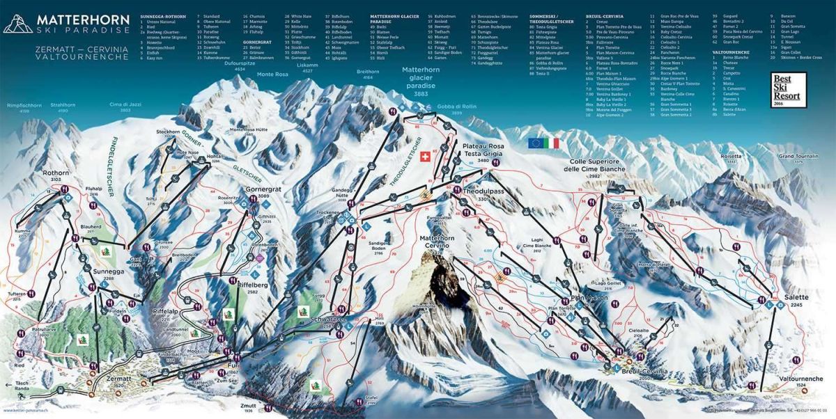 piste map Cervinia, piste map Zermatt, Matterhorn Paradise piste map