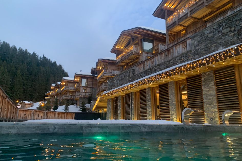 The Outdoor Pool at Ultima Courchevel luxury chalet with a spa, ski chalet with a spa, ski chalet in Courchevel with a pool, luxury chalet in Courchevel Moriond with a pool
