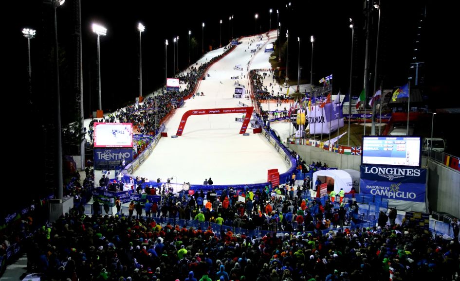 3Tre Canalone Miramonti slope for the 2016 FIS Ski World Cup in Madonna di Campiglio