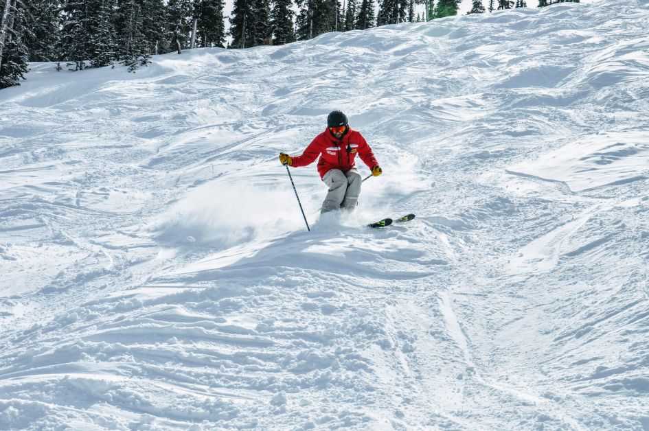 Skiing a bumps field. Photo by Bradley King Pushing yourself out your comfort zone by skiing moguls or other tricky terrain will find you skiing with confidence when the challenge is simplified.