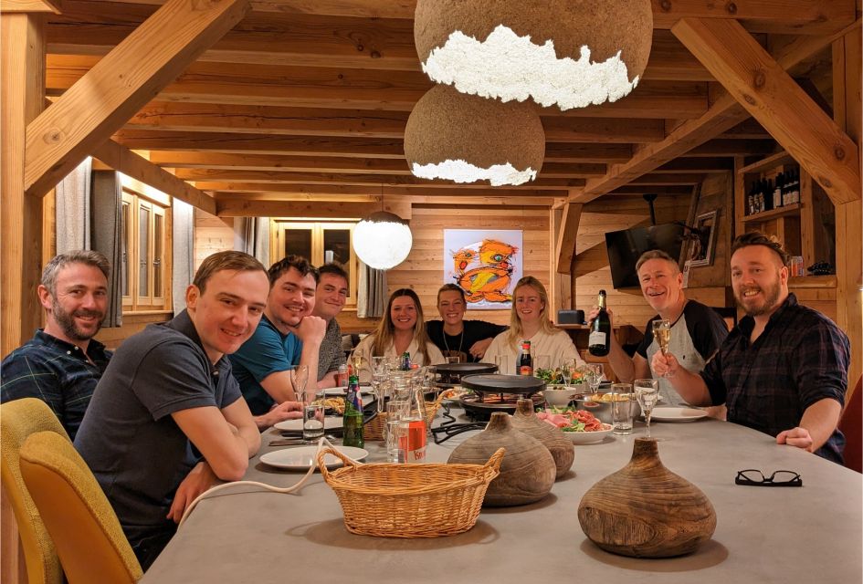 Raclette night of our contactless catering ski holiday in Chalet Le Chateau in Alpe d'Huez.