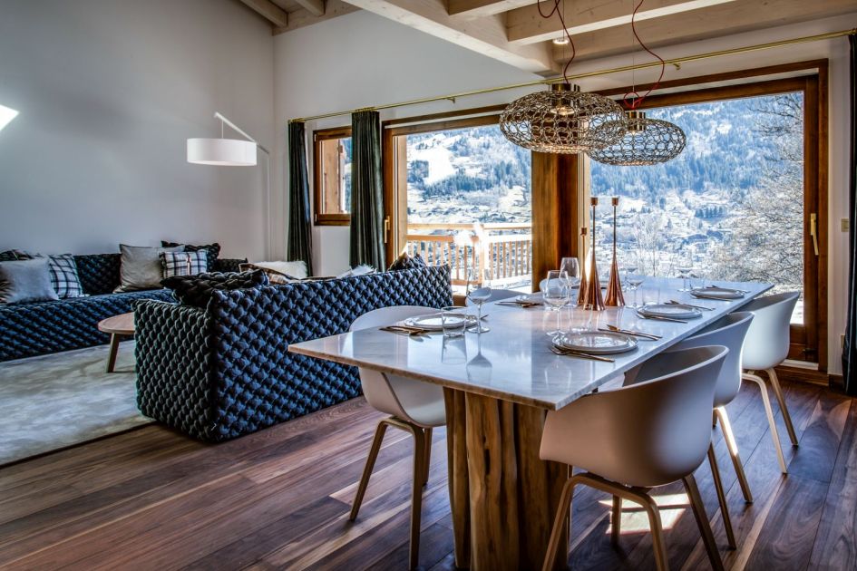 luxury catered chalet in St Gervais, dining room at Chalet White Diamond
