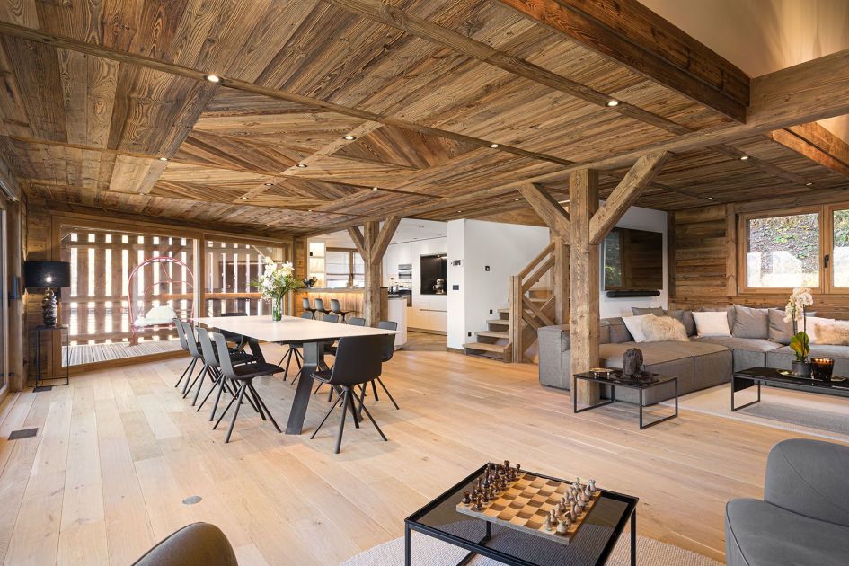 Chalet Les Cimes, St Gervais Chalet Les Cimes living space, luxury ski in ski out chalet in St Gervais.