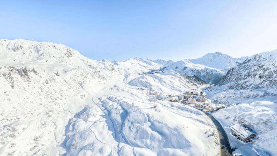 The small but charming village resort of St. Christoph, a quieter resort good for beginner skiers in the Arlberg area. 