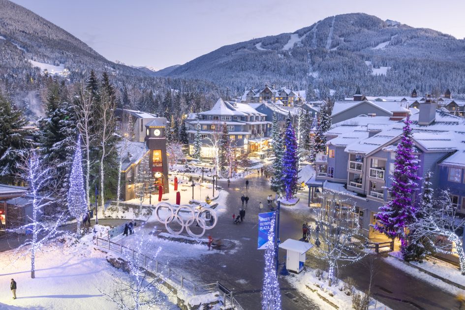 The picturesque Whistler Village, a fantastic North American resort for early season skiing.