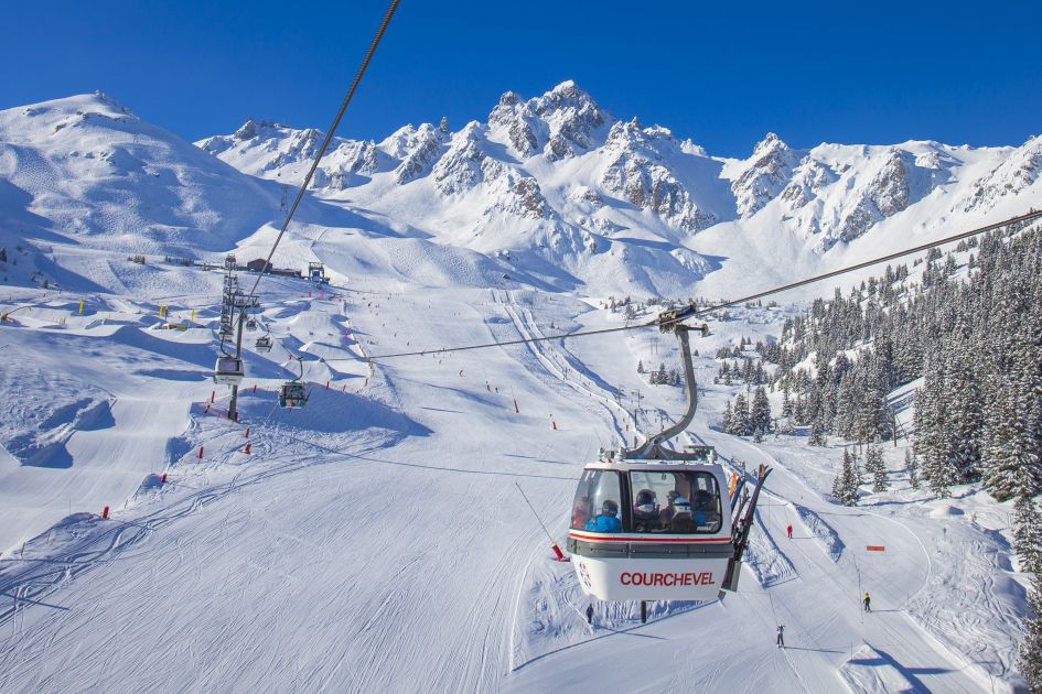 A gondola in Courchevel, home to many ski in ski out chalets and pistes.