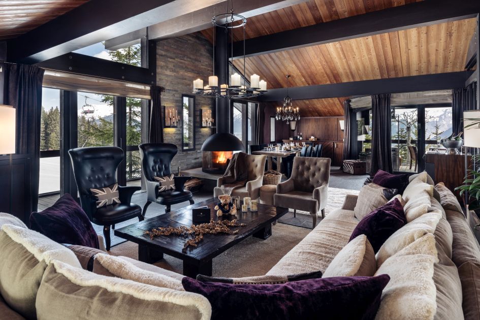 The living area of Chalet Tahion on the Dou du Midi red run in Courchevel 1850.