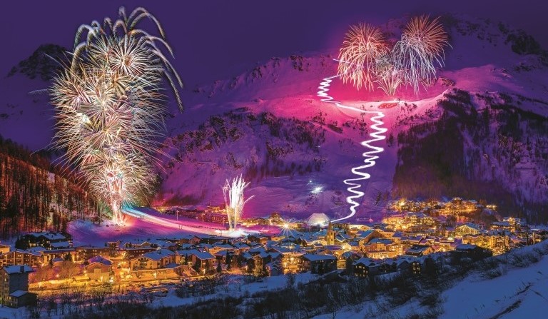Fireworks over Val d'Isère at New Year.