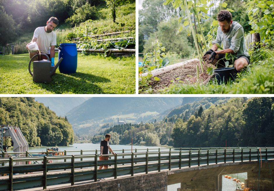 The efforts to increase eco-conscious winter travel through sustainable ski chalets; using a local water dam, permaculture efforts.