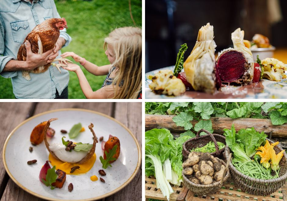 Gourmet meals made at luxury ski chalets in Morzine, and the sustainability efforts that go unto them; rearing chickens, vegetables harvested.