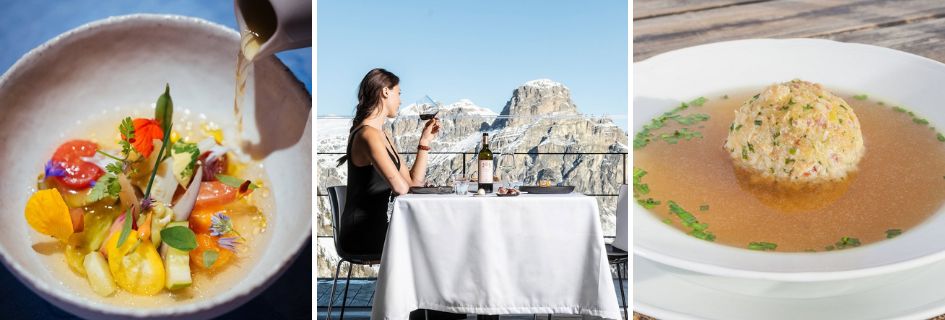 Montage of food and restaurant views from Alta Badia