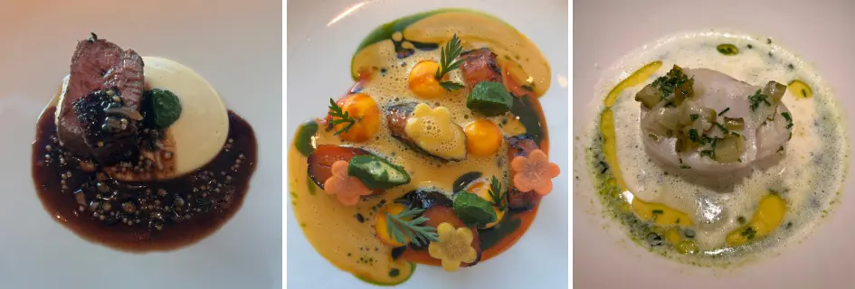 Dishes from Cabane Tortin. Trio of dishes served on a catered chalet stay at Cabane Tortin.