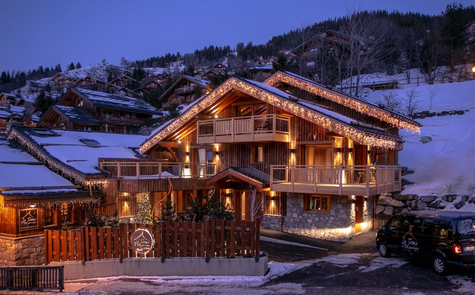 Ferme de Mon Grand Père, Méribel Chalet with balconies and private driver service, converted farmhouse now chalet flaunts noble materials of local wood and stone.